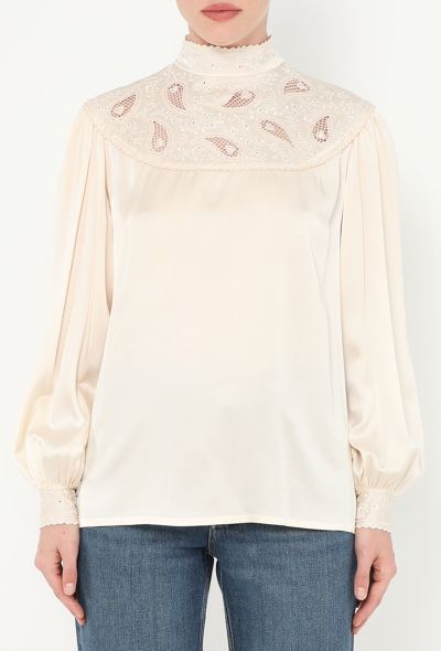 Hanae Mori '80s Embroidered Silk Blouse - 1