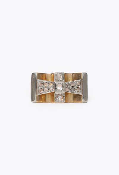 Vintage Fine Jewelry 18K Gold & Diamond Tank Ring - 1