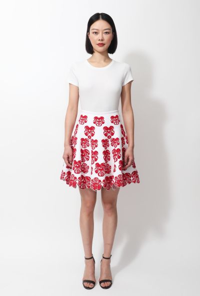 Alaïa S/S 2017 Floral Textured Skirt Red - 1