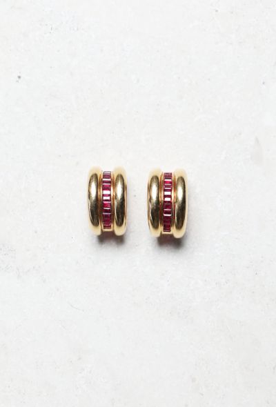 Vintage Fine Jewelry 18k Gold & Red Stones Earrings - 1