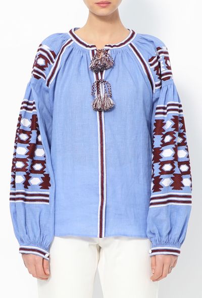 Vita Kin Embroidered Blue Linen Tunic - 1