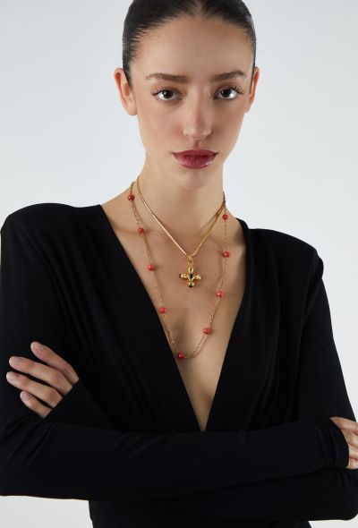 Vintage Fine Jewelry 18K Yellow Gold Mediterranean Coral Necklace - 2