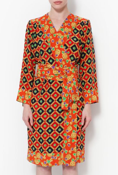 Saint Laurent 1993 Graphic Belted Silk Dress - 2