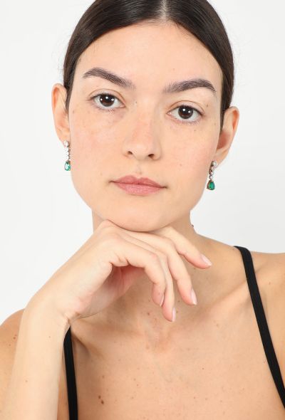 Modern Fine Jewelry 18k White Gold Diamond & Pear-Cut Emerald Drop Earrings - 2