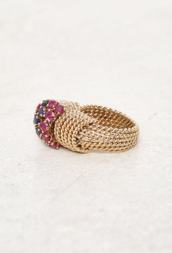 Vintage Fine Jewelry 18k Yellow Gold, Ruby & Sapphire Knot Ring - 5