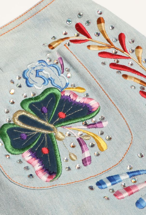 Dior 2002 Butterfly Embellished Denim Skirt - 7