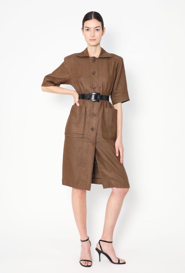 Saint Laurent F/W 1983 Brown Linen Tunic Dress - 6