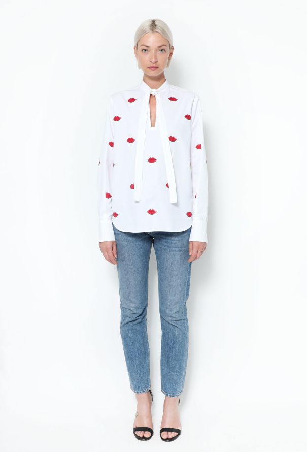 Valentino 2020 Cotton Lip Appliqué Blouse - 2