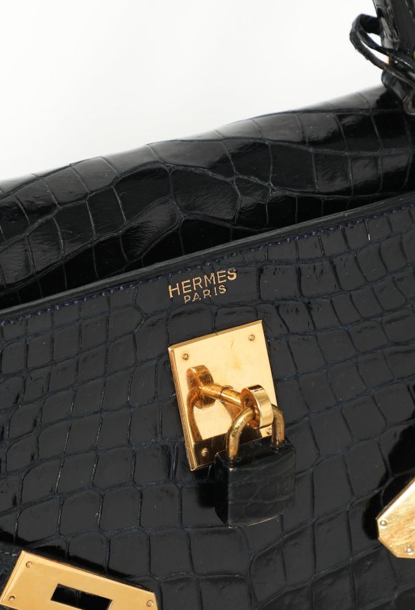 Hermès '50s Bleu Nuit Porosus Kelly Sellier 32 - 11