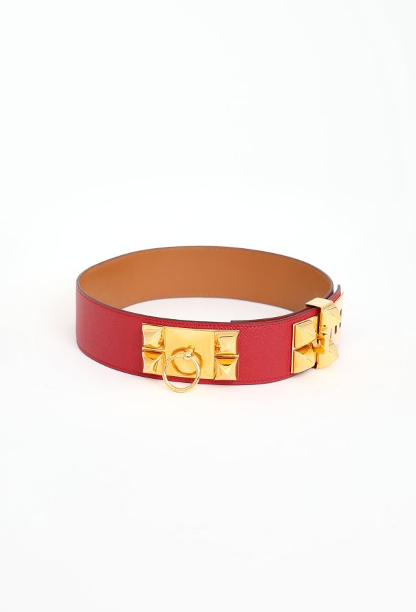 Hermès Vintage Rouge Courchevel ‘Collier de Chien’ Belt (1995) - 3