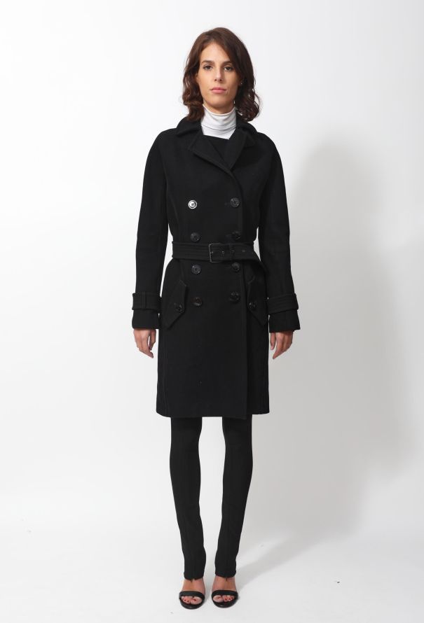 Classic Belted Black Trench Coat - 1