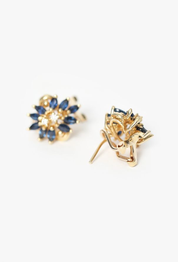 Modern Fine Jewelry 14K Yellow Gold, Diamond & Sapphire Earrings - 4