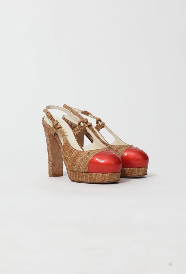 Chanel CC Raffia Slingback Pumps - 5