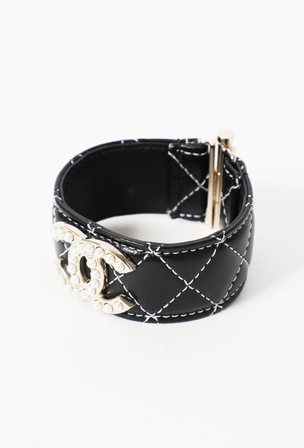 Chanel F/W 2019 Pearl 'CC' Leather Bracelet - 4