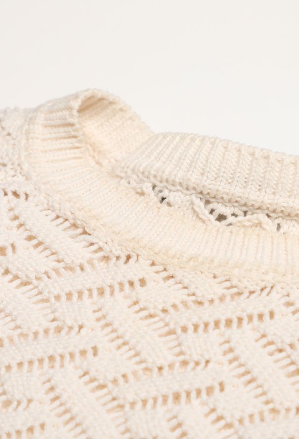 Hermès White Cashmere Lattice Knit Sweater - 7