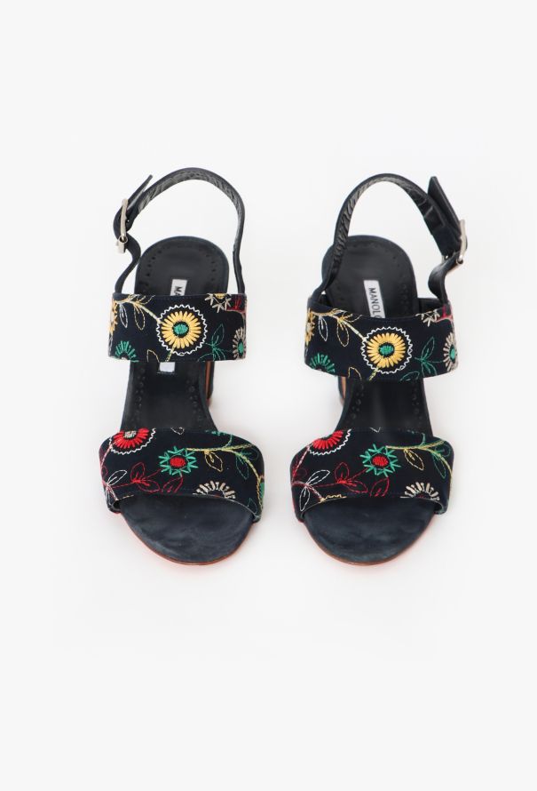 Manolo Blahnik Khan Embroidered Suede Sandals - 3