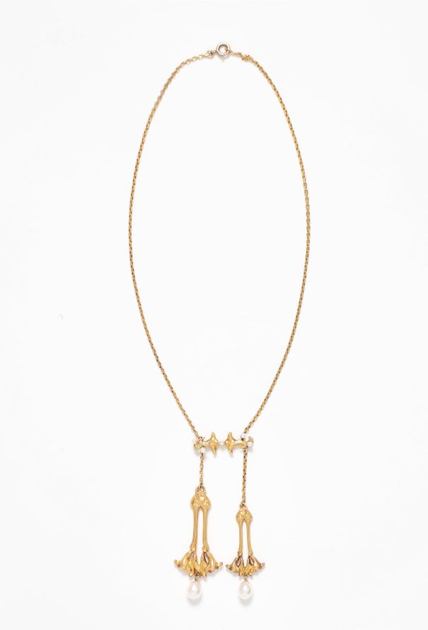 Vintage Fine Jewelry Art Nouveau 18k Yellow Gold & Pearl Necklace - 3