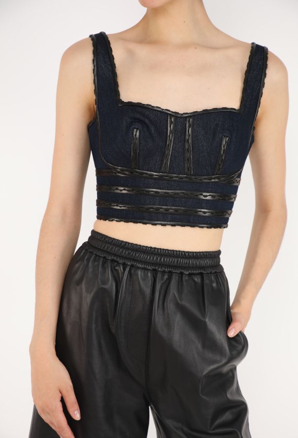 Alaïa Denim Leather Trim Bralette - 4