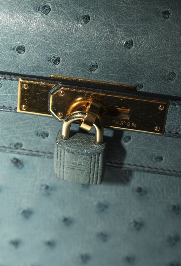 Hermès '90s Bleu Jean Ostrich Kelly Sellier 32 - 16