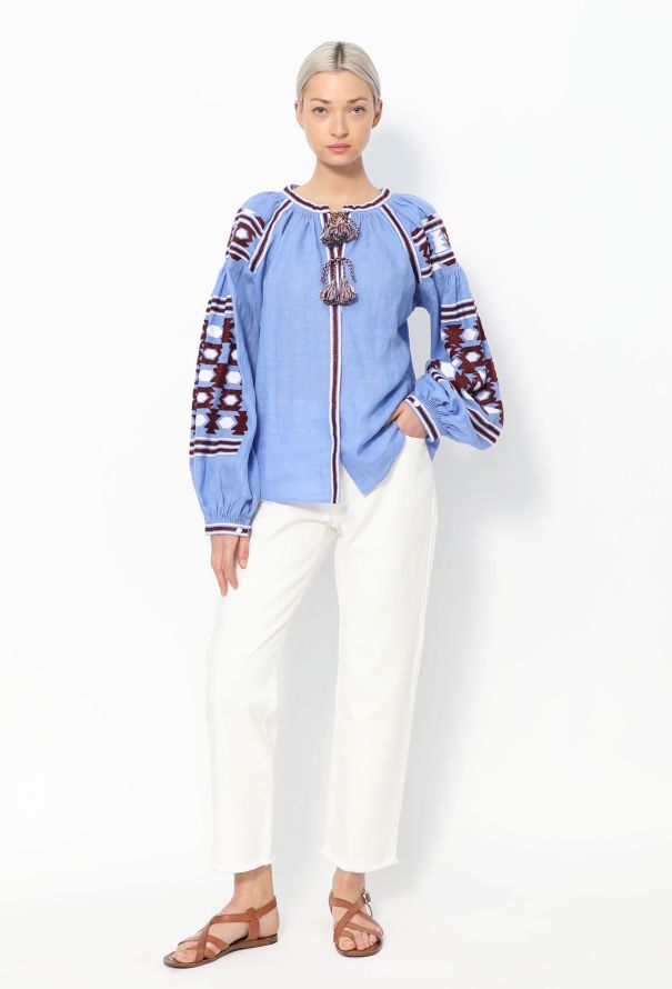Vita Kin Embroidered Blue Linen Tunic - 3