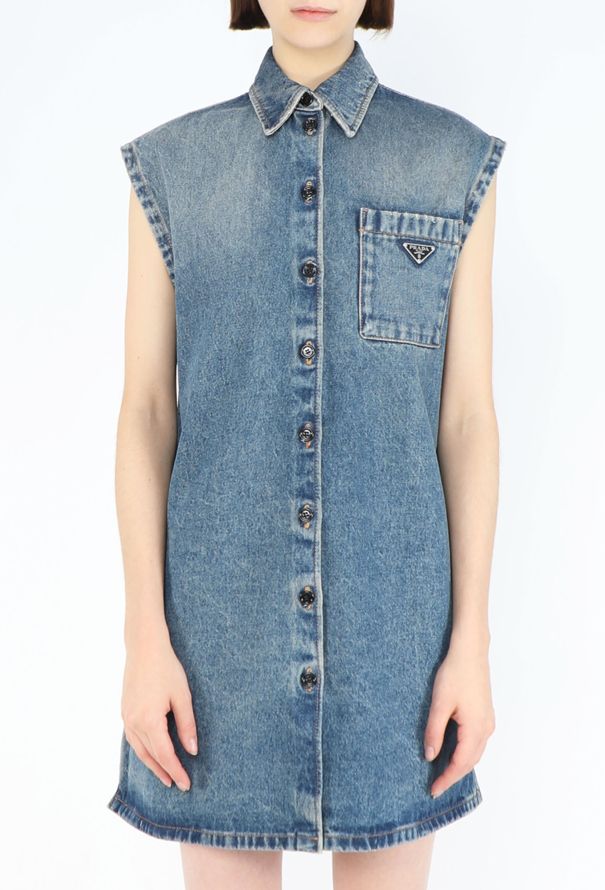 Prada 2023 Logo Denim Shift Dress - 1