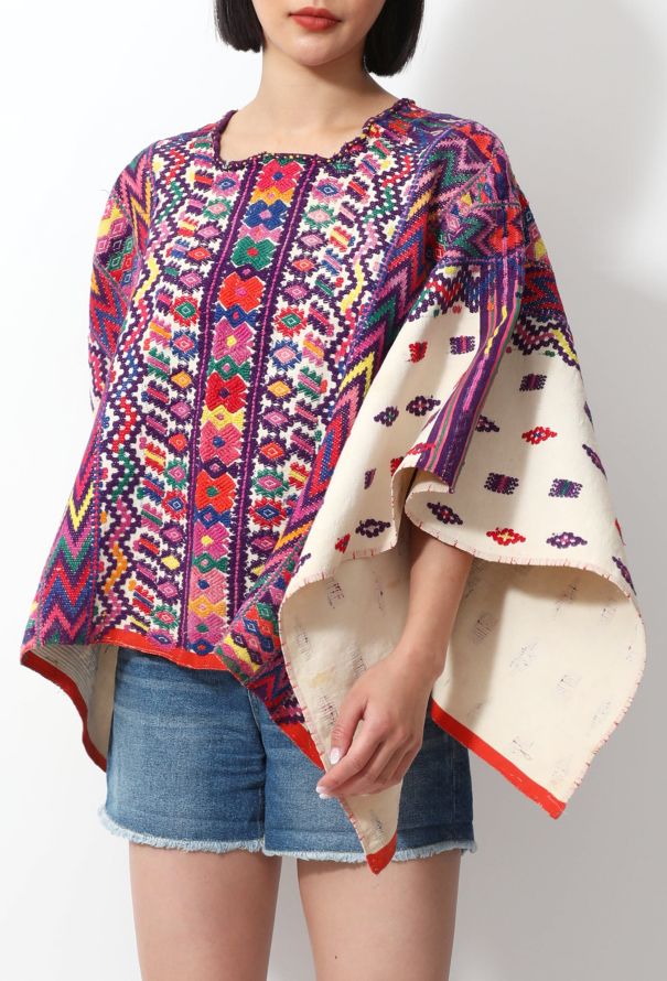 World Treasures Vintage Embroidered Mexican Poncho - 5