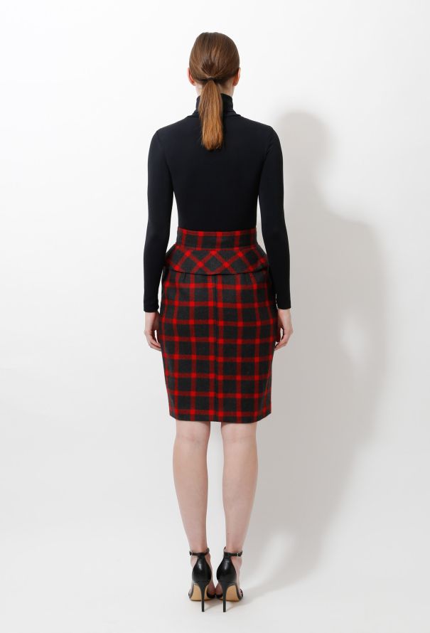 Valentino 90s Checkered Peplum Wool Skirt - 4