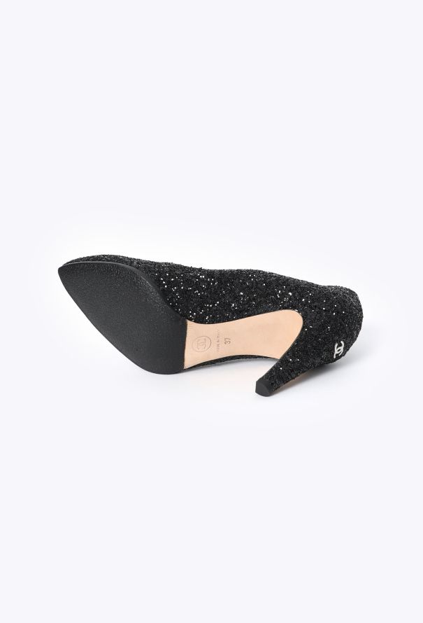 Chanel 2023 Black Iridescent Glitter Pumps - 5