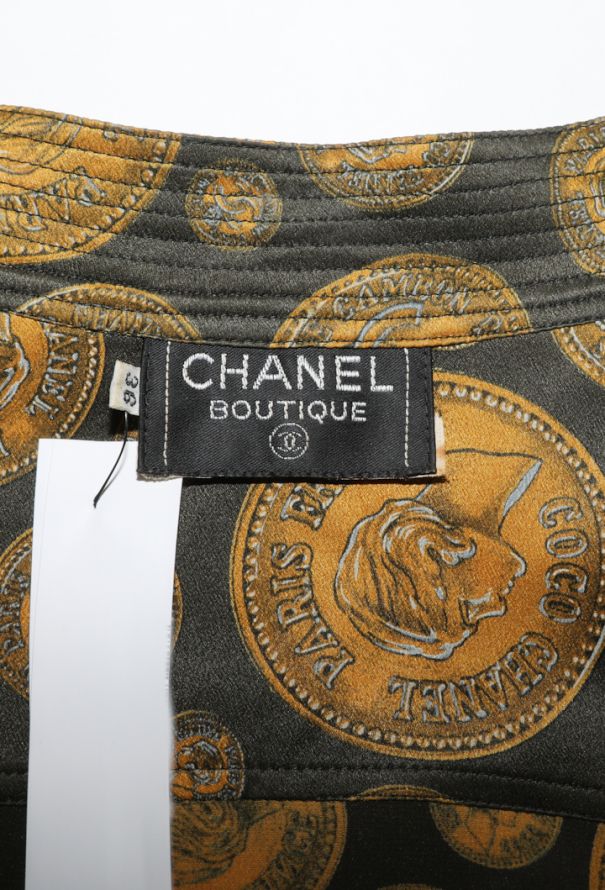 Chanel Coin Print Silk Blouse, 1980s - 6