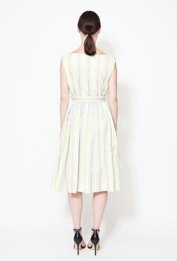 50s Embroidered Stripe Belted Day Dress - 4