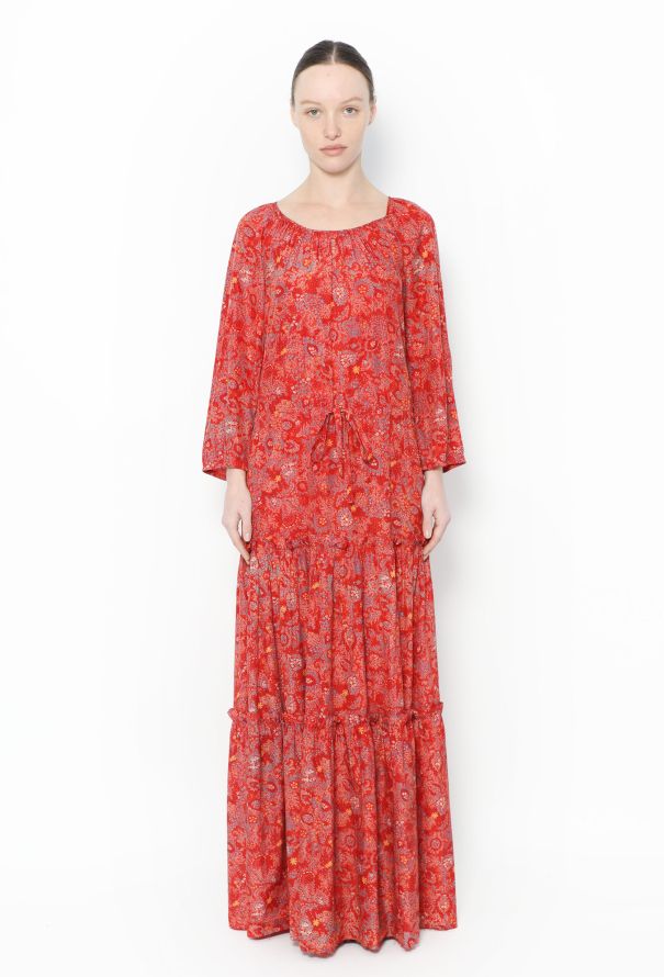 '70s Red bohemian floral print maxi dress - 1