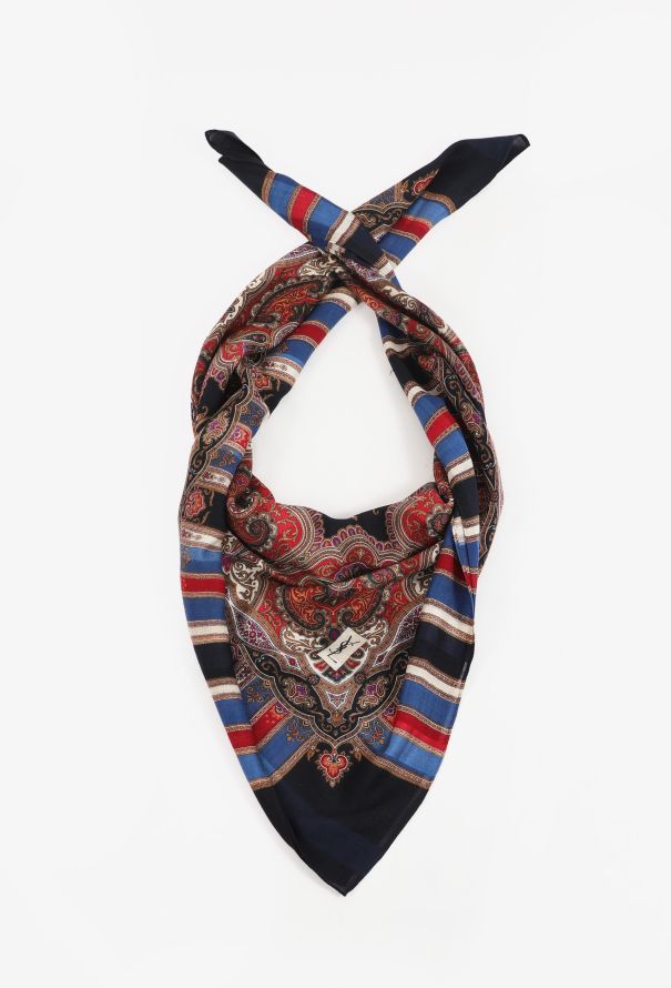 Saint Laurent Vintage Striped Paisley Scarf - 2