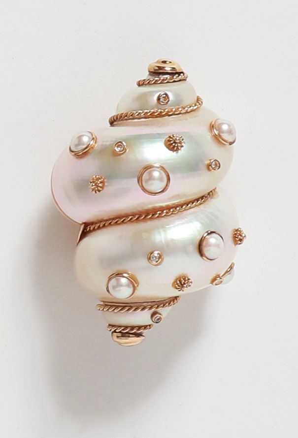 Vintage Fine Jewelry 14k Yellow Gold MAZ Shell Brooch - 3