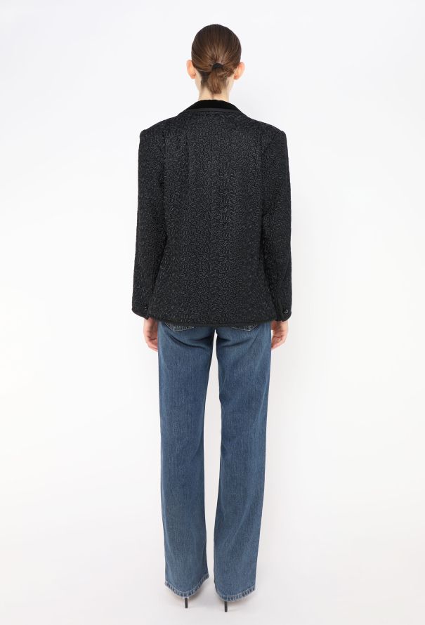Saint Laurent '70s Velvet Trim Textured Blazer - 5