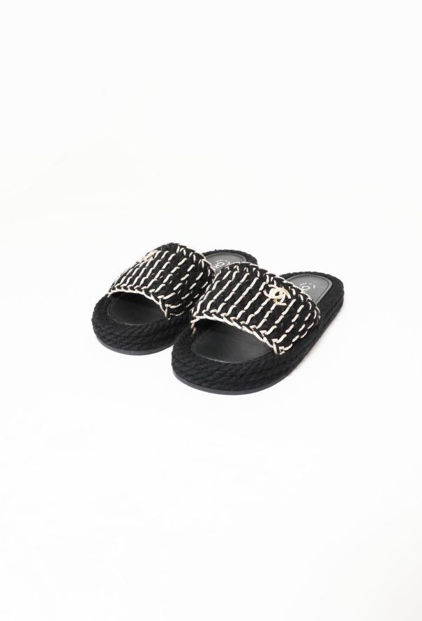 Chanel Resort 2021 Braided Knit Metallic 'CC' Slides - 3