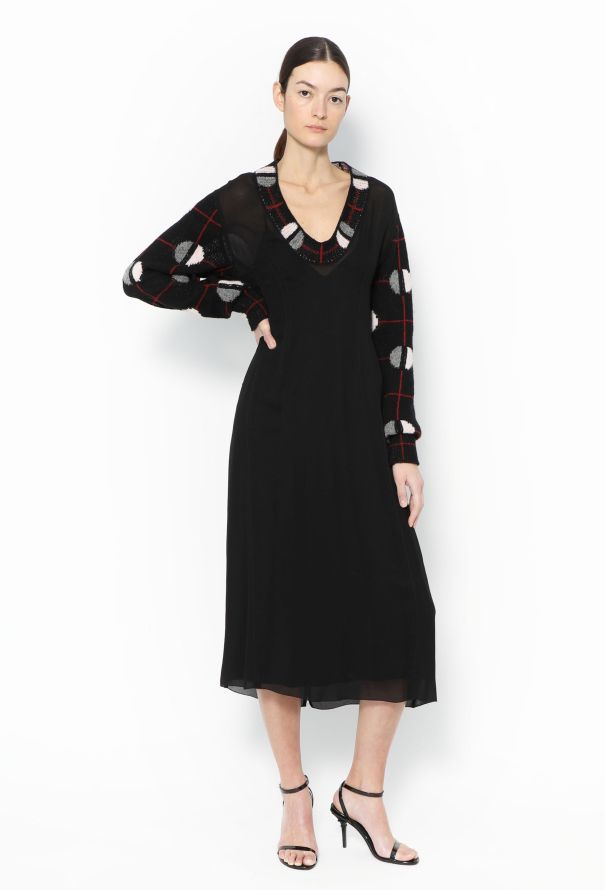 Prada F/W 2021 Knit Trim Crêpe Dress - 4