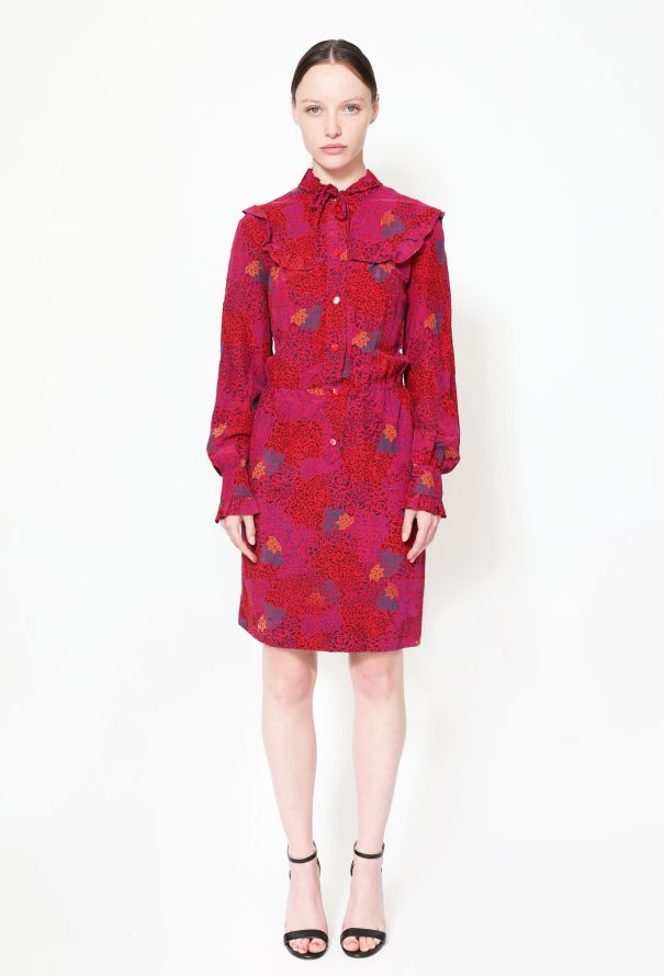 Céline 70s Ruffled Tie Graphic Silk Dress - 1