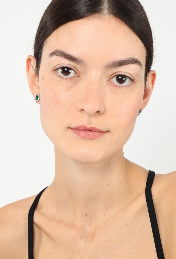 Modern Fine Jewelry 18k White Gold Diamond Halo Earrings with Zambian Emeralds - 2