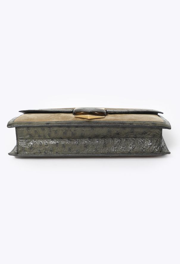 Hermès '70s Veau Doblis & Ostrich Trim Pan Clutch - 6