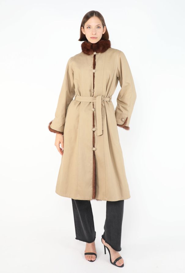 Saint Laurent Fur-Lined Belted Trench Coat, 1970s - 1