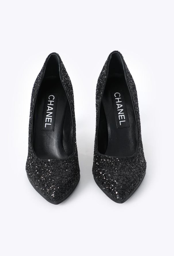 Chanel 2023 Black Iridescent Glitter Pumps - 2