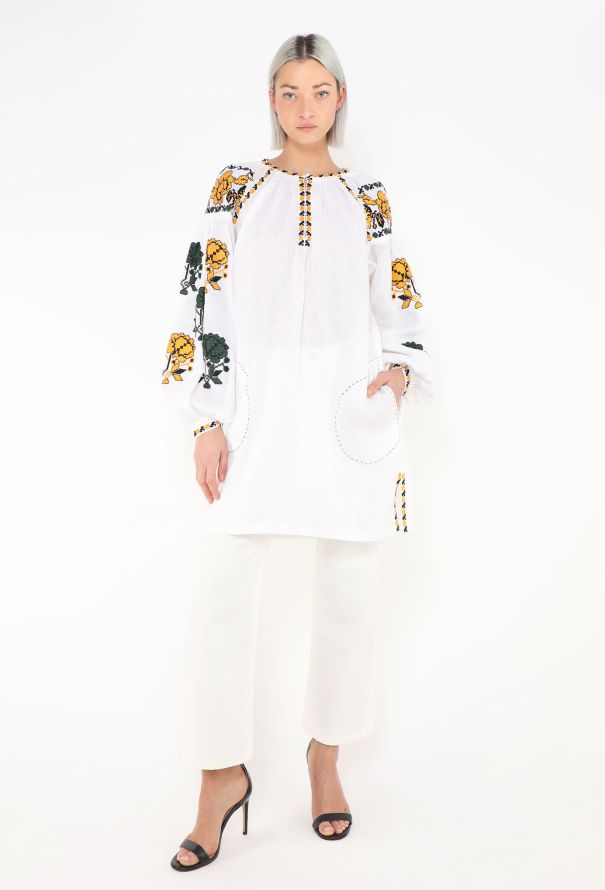 Vita Kin Embroidered White Linen Tunic Top - 4