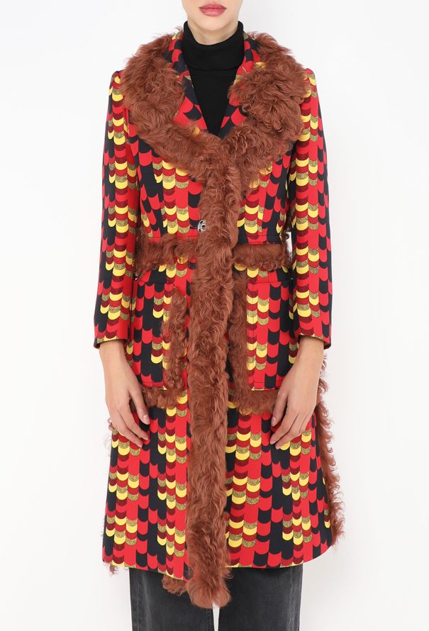 Prada F/W 2014 Graphic Shearling Trim Coat - 4