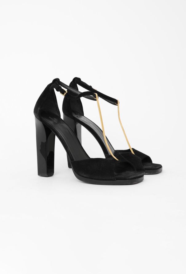 Céline Metallic T-Strap Suede Sandals - 3