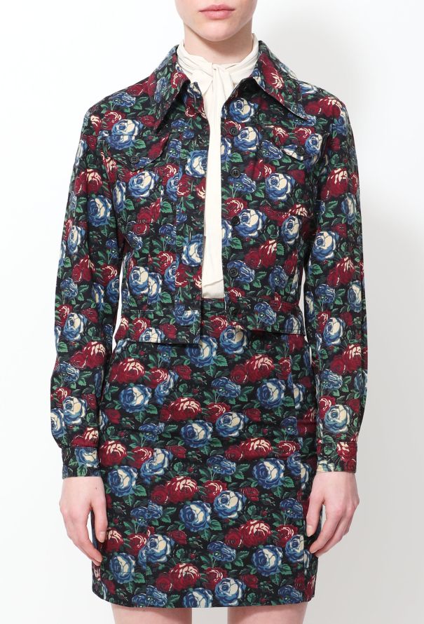 Saint Laurent RARE '60s Floral Crop Jacket & Skirt Ensemble - 5