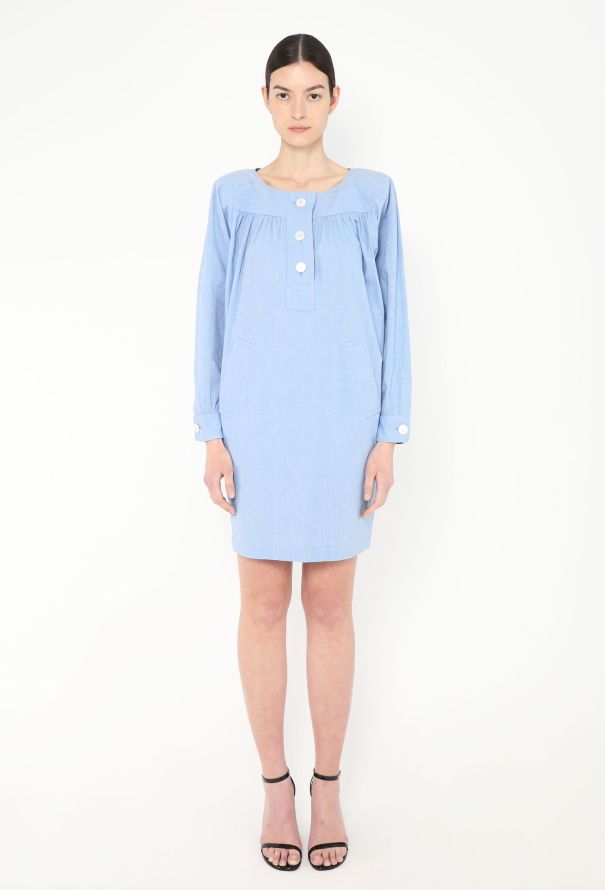 Saint Laurent '70s Ruched Cotton Smock Dress - 5