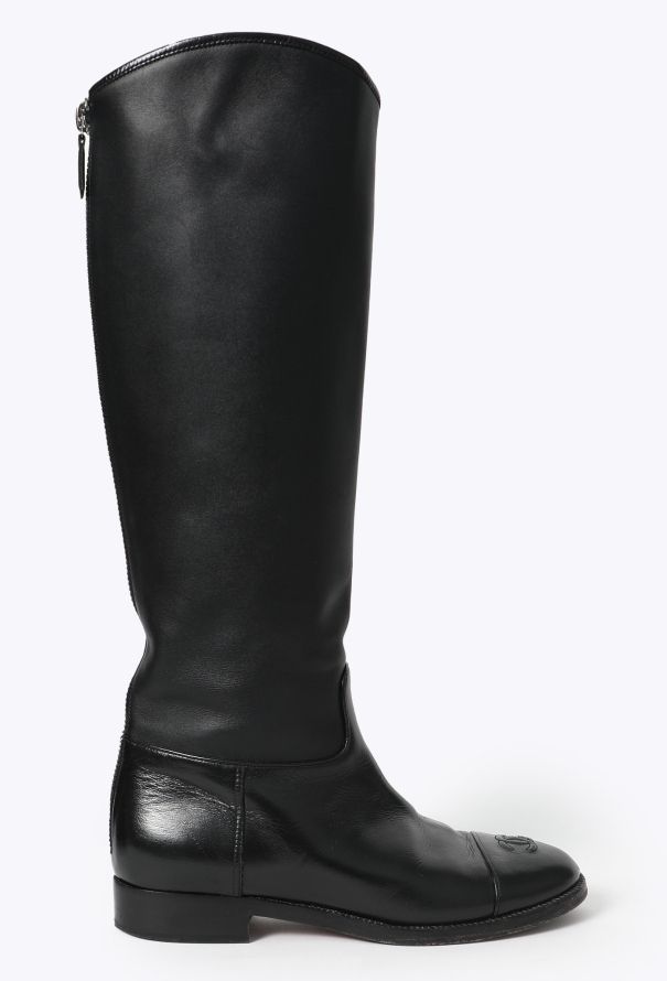 Chanel Black Leather 'CC' Riding Boots - 1