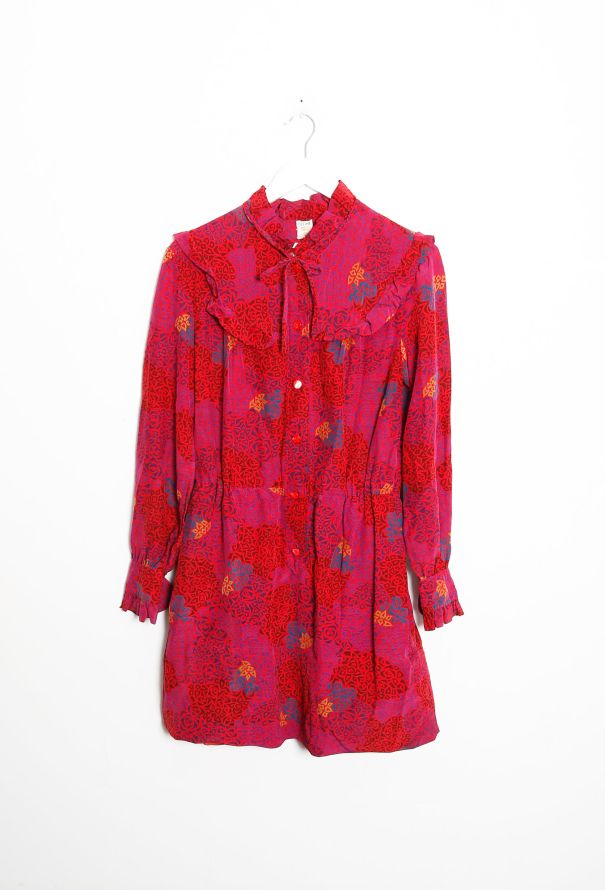 Céline 70s Ruffled Tie Graphic Silk Dress - 7