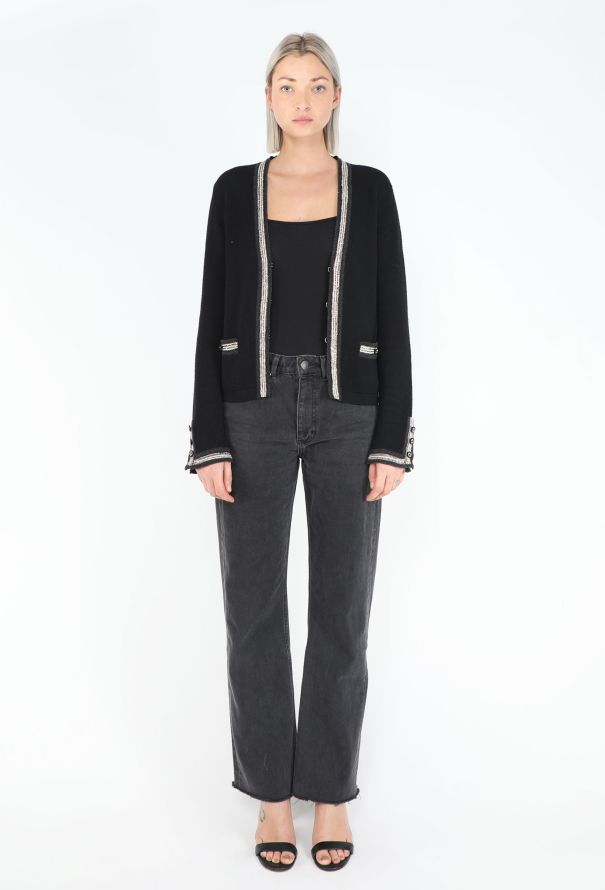 Chanel Black Cashmere Lamé Trim Cardigan - 2