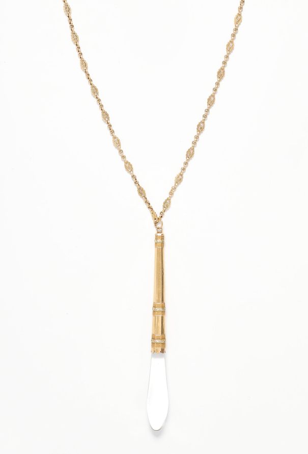 Vintage Fine Jewelry Antique 18k Yellow Gold & Glass Pendant Necklace - 2